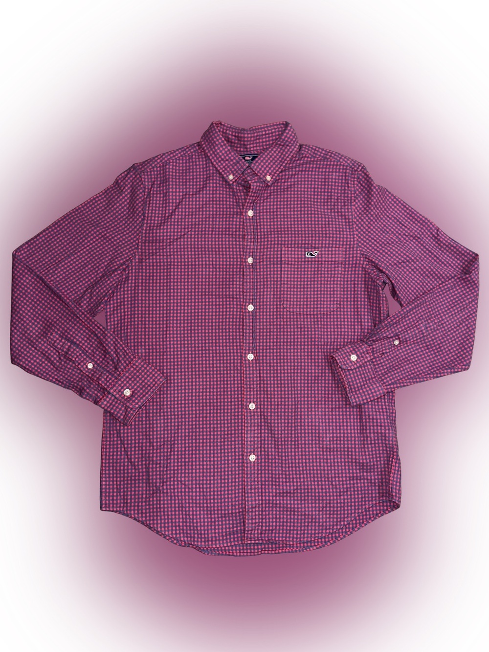 Vineyard Vines Tucker Shirt Slim Fit Large Pink Navy Gingham Check Long Sleeve